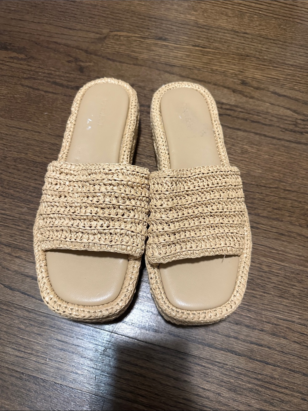 NWOT Open Edit Beige Straw Slide Platform Sandal  Slides for Women 11